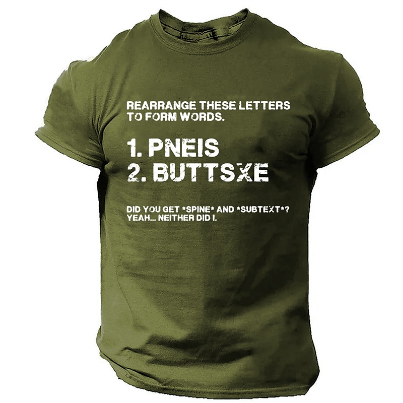 Le T-shirt des hommes Réorganisez ces lettres pour former des mots T-shirt graphique à 100 % coton à manches courtes T-shirt graphique noir blanc vin confortable mode de vêtements de 2025 ? $15.99 –P2