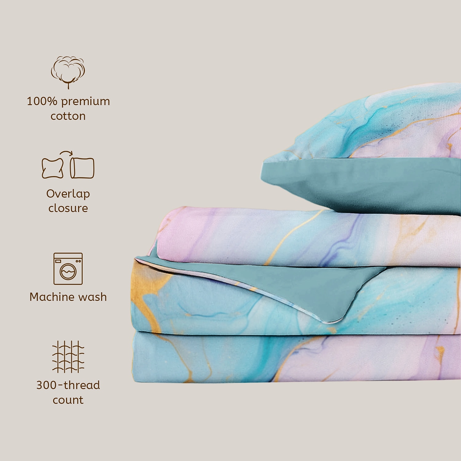 Parure de lit réversible 100 % satin de coton l.t.home, 300 fils au pouce carré, motif marbre, ensemble de literie Elite, taille Queen et King de 2025 ? $83.99 –P5