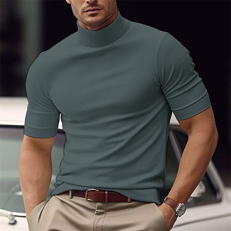 Per uomo Maglietta Finto dolcevita Maniche Corte Dolcevita Estate Semplice Moda Designer Essenziale Vacanza Streetwear Uscire Nero Bianco Blu Maglietta Top per Uomo del 2026 a $18.99 –P6