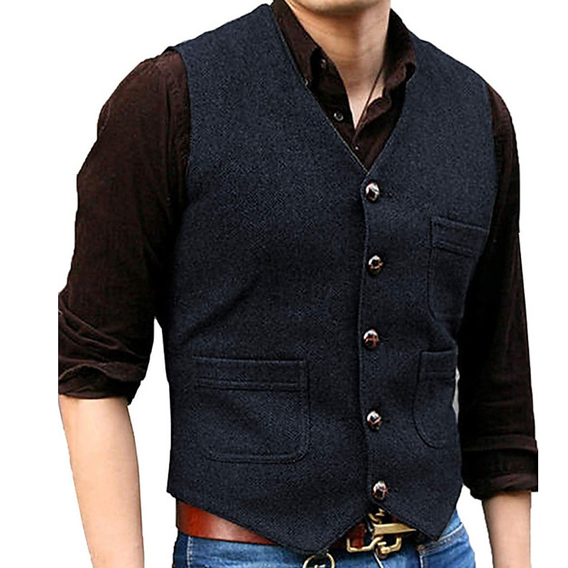 Homme Gilet Usage quotidien Vacances Sortie Mode basique Printemps & Automne Bouton Polyester Confortable Plein Boutonnage Simple Col V Standard Noir Rouge Marine foncé Bleu Océan Gilet de 2025 ? GBP £39 –P6