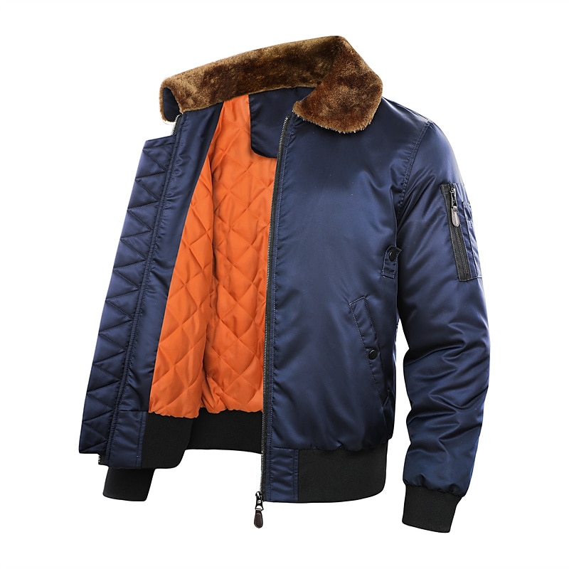 Homme Manteau d'hiver Bomber Veste Blouson Veste décontractée Extérieur Usage quotidien Chaud Poche Automne Hiver Plein Mode Vêtement de rue Revers Normal Noir Bleu Roi Vert Véronèse Veste de 2025 ? $72.99 –P9