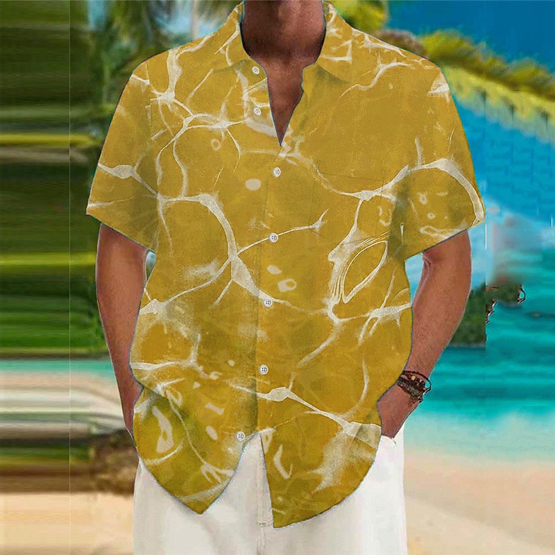 Herre Bølger Sprekk Skjorte Hawaii skjorte Aloha skjorte Kortermet Skjorte Aftæpning Kunstnerisk Abstrakt utendørs Gate Fritid / hverdag Svart Hvit Gul S M L 2026 - $23.99 –P9