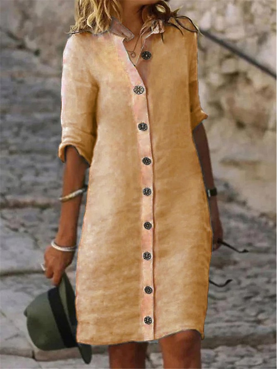 Per donna Nero Bianco Giallo Estate Primavera Mini Abito Abiti ispirati al lino Abito nero Abito Camicia Essenziale Moderno Quotidiano Weekend Vestibilità comoda Semplice Colletto a Camicia del 2025 a $32.99 –P4
