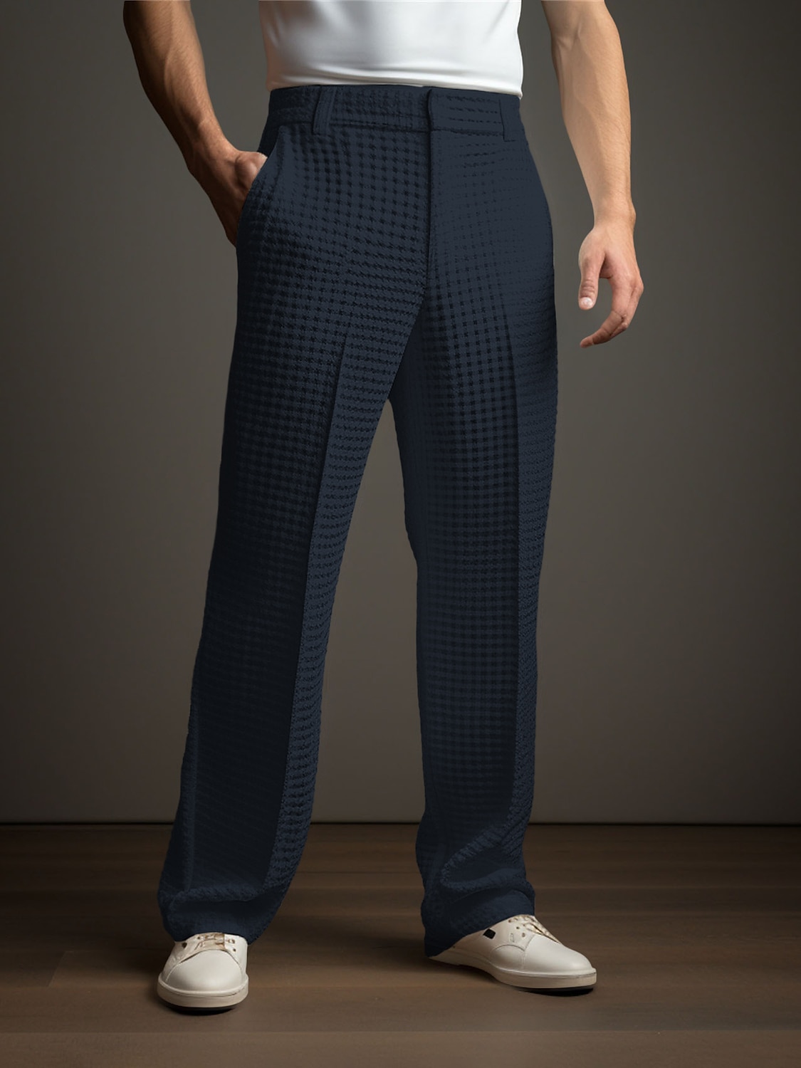 Pánské Oblekové Kalhoty Oblek Kalhoty Vaflové kalhoty Přední kapsa Straight-Leg Bez vzoru Pohodlné Svatební Obchod Denní Módní Elegantní & moderní Černá Bílá Elastické 2025 - $30.99 -P11