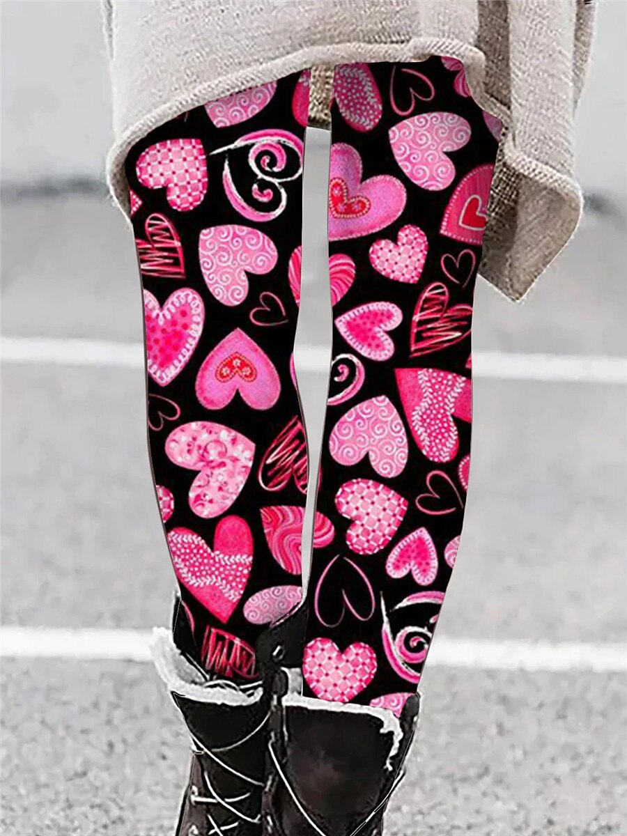 Colanți cu inimă pentru femei de Valentine's imprimeu talie înaltă croială înaltă roșu închis primăvară 2025 - $18.99 –P4