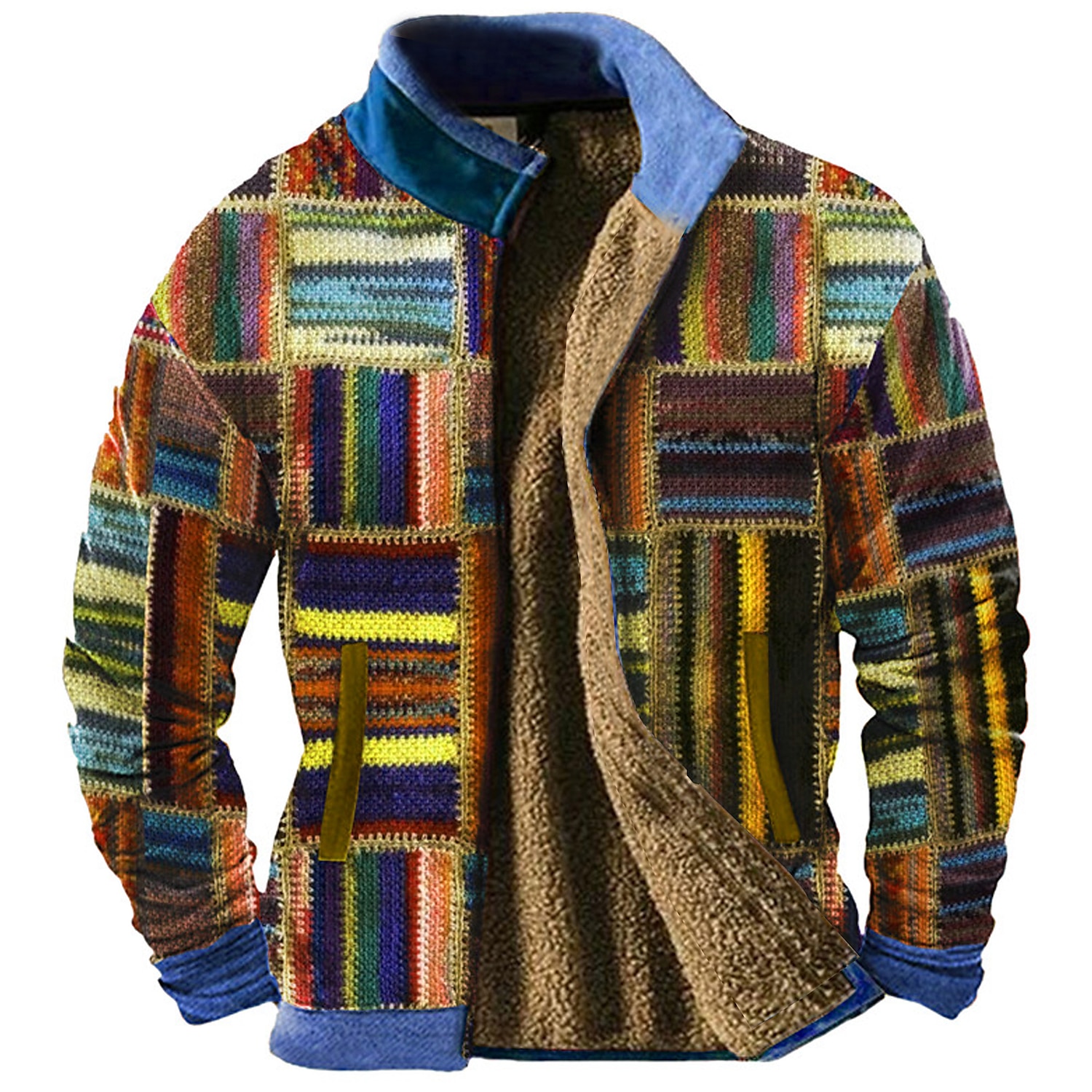 Men's Graphic Patchwork Sweatshirts Zip Sweatshirt Fleece Jacket Outerwear Long Sleeve Sweatshirt Stand Collar Daily Casual Vintage Retro Vacation Holiday Going out Fleece Winter 2025 - $36.99 –P3