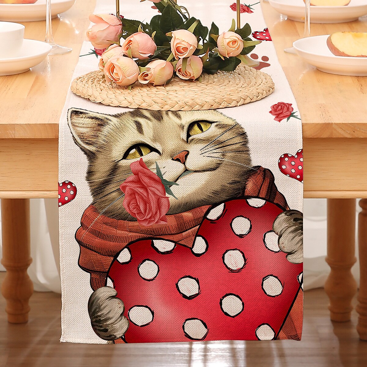 Valentines Day Table Runner Holiday Table Runner Seasonal Farmhouse Burlap Table Cloth for Wedding Anniversary Home Kitchen Dinner Table Party Decor 2025 - $7.49 –P22