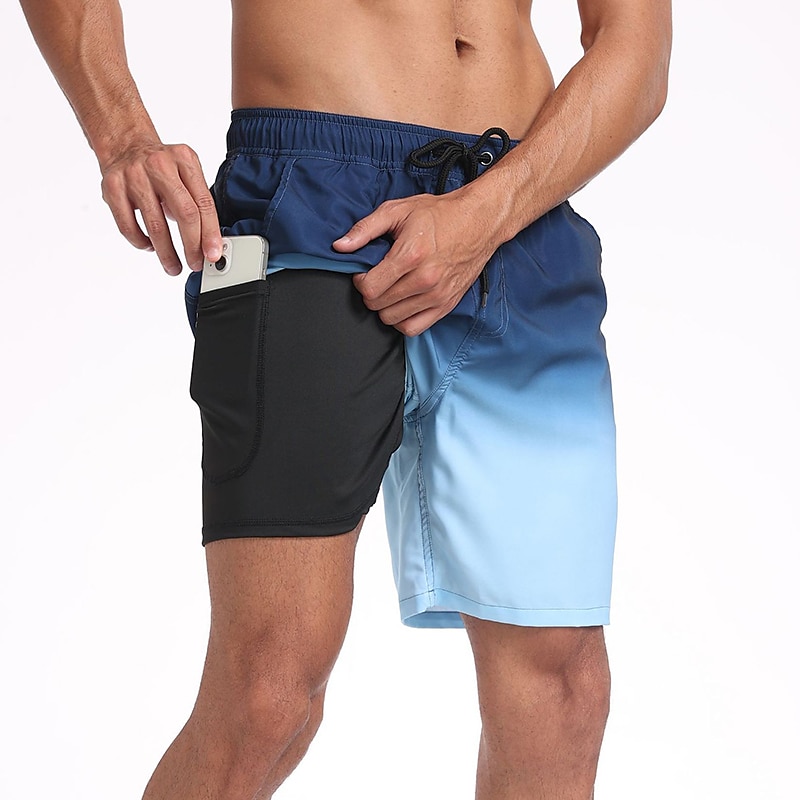 Herr Boardshorts Badkläder Badshorts Strand Simbassäng Andningsfunktion Snabb tork Löpning Fritid Snörning Elastisk midja Foder Lutning Knelängd Gymnastik Sportkläder Rodnande Rosa Blå Microelastisk 2025 - $17.99 –P1