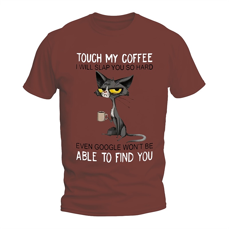2025年 男性用面白いグランピーキャットコーヒーTシャツ - 私のコーヒーに触れないで！ユーモアグラフィックTシャツ  コレクション – $15.99 –P5