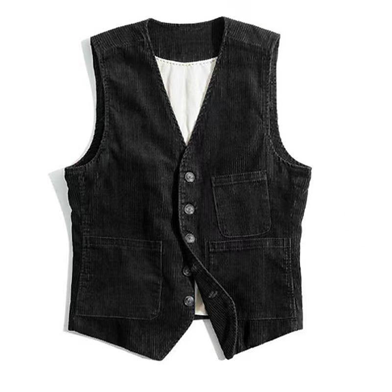 Hombre Chaleco Ropa Cotidiana Vacaciones Noche Retro Antiguo Primavera & Otoño Botón Pana Cómodo Color sólido Botonadura Simple Escote en Pico Ajuste regular Negro Azul Marino Oscuro Verde Ejército 2025 - $45.99 –P6