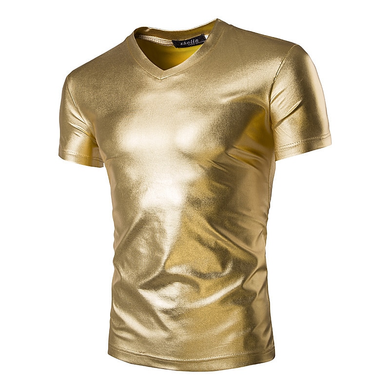 Rétro Vintage Années 1980 Couleur métalique brillante T-shirt Disco Couleur Unie Col rond Déguisement Homme Carnaval Performance Club Défilé de la Fierté Adulte T-shirt Été de 2025 ? GBP £16 –P1