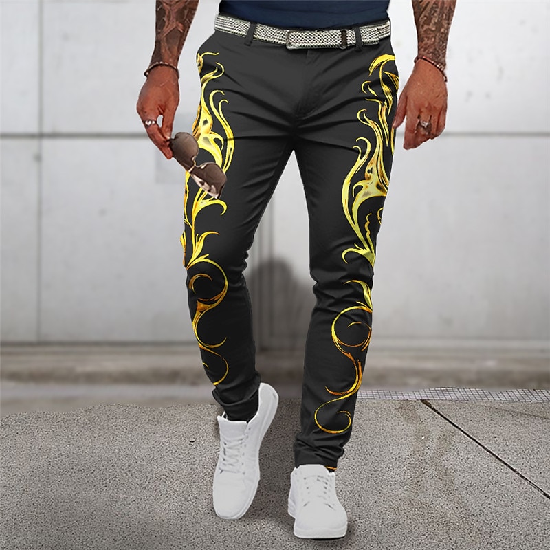 Plamen Obchodní Abstraktní Pánské 3D tisk Oblekové Kalhoty Venkovní Denní nošení Streetwear Polyester Žlutá Červená Modrá S M L Středně vysoký pas Pružnost Kalhoty 2025 - $29.99 –P4