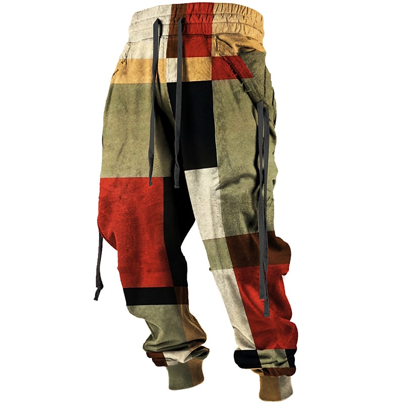 Color Block A quadri Informale Per uomo Stampa 3D Pantaloni della tuta Jogging Pantaloni Esterno Strada Casual / quotidiano Poliestere Rosso Blu Marrone S M L Vita normale Elasticità Pantaloni del 2026 a $24.99 –P1