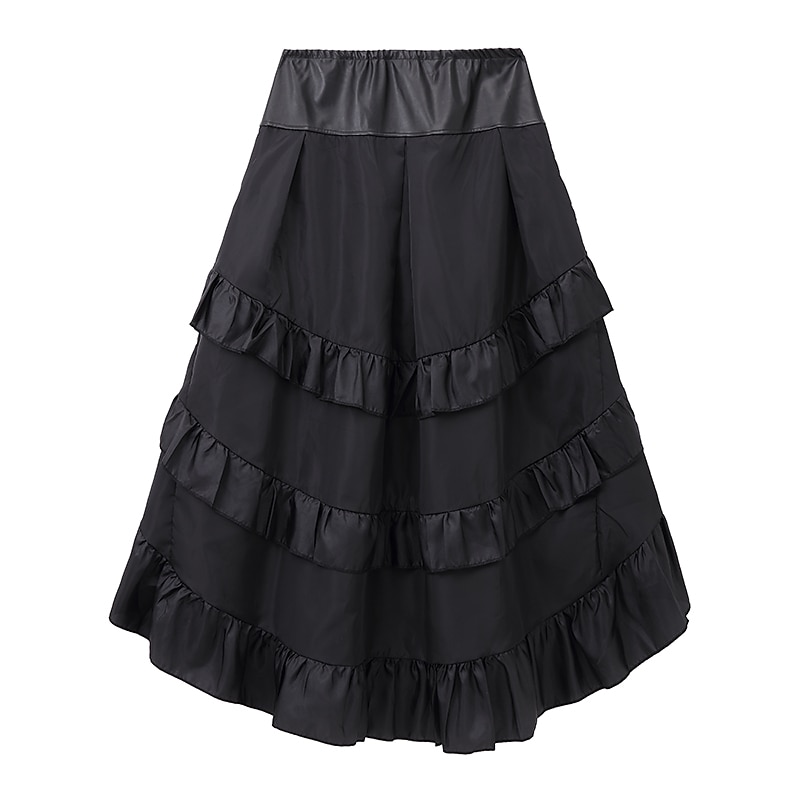 gonna donna sottoveste abito gotico gonna lunga gonne lunghe volant orlo asimmetrico tinta unita carnevale festa autunno&amp;costumi di carnevale invernali retrò vintage gotico vittoriano donna nero del 2025 a $48.99 –P2