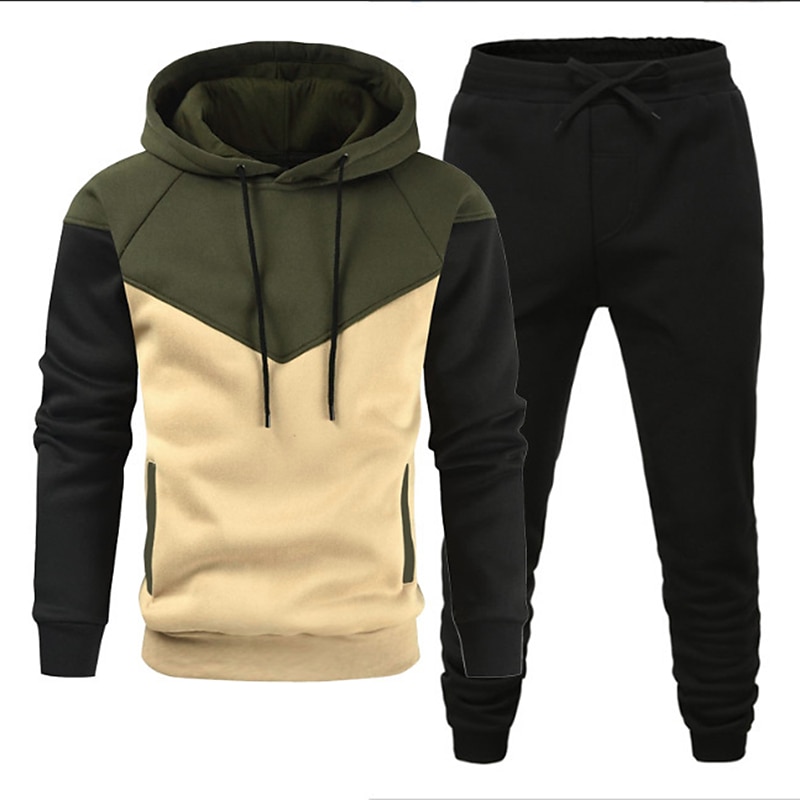 Men's Tracksuit Gym Shirt GYM Pants Workout Outfits Hooded Sports & Outdoor Daily Holiday Quick Dry Soft Color Block Black White Yellow Polyester Activewear Streetwear Sport Fall & Winter 2026 - $32.99 –P1