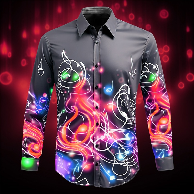 Men's Musical Notes Shirt Button Up Shirt Long Sleeve Artistic Abstract Daily Wear Going out Fall & Winter Turndown Print Button-Down Yellow Red 2025 - GBP £21 –P2