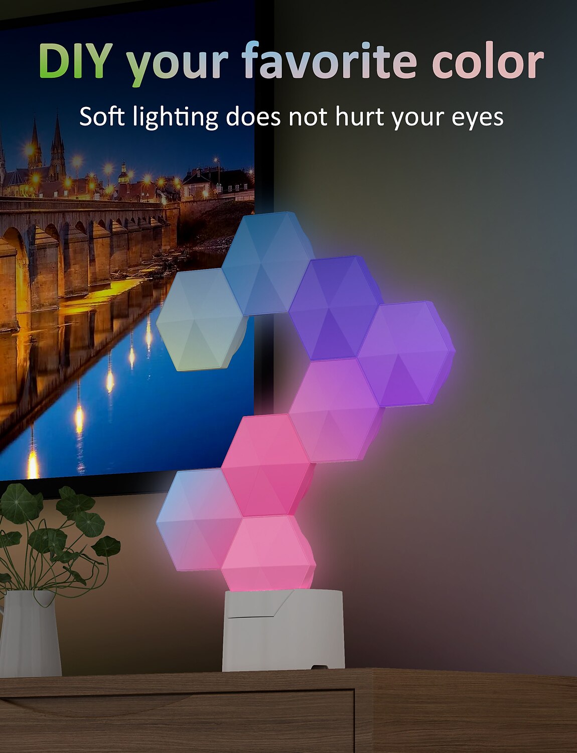 Смарт-LED светильник Tuya/Bluetooth RGB Квантовые соты настенные светильники 6/10 пакетов гексагональных светодиодов USB-зарядка атмосфера для киберспорта с управлением через приложение и звуком для 2025 - $97.99 –P1
