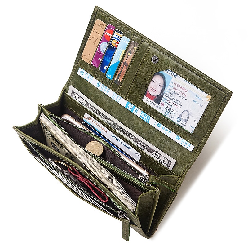 vintage rfid-blockerande plånbok i läder för kvinnor - koppling med flera fack med kortplatser, myntficka och ID-fönster för vardags- och reseanvändning 2025 - $32.99 –P3