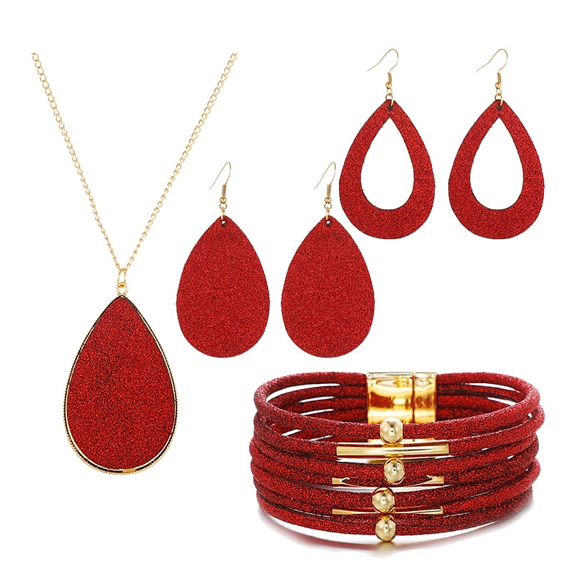 Conjunto de joyería de cuero, aleación de polvo de oro, collar, pendientes, collar, pulsera, conjunto combinado 2025 - $15.99 –P6