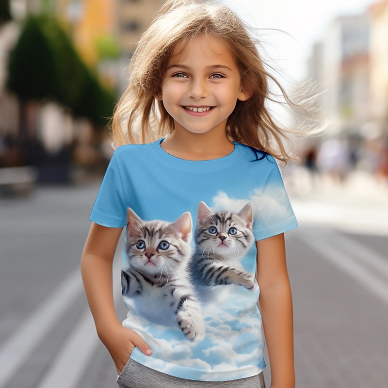 Girls' 3D Cat Tee Shirts Pink Short Sleeve 3D Print Summer Active Fashion Cute Kids 3-12 Years Crew Neck Outdoor Casual Daily Regular Fit 2026 - $11.99 –P4