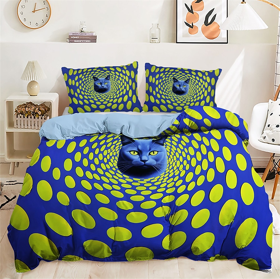 Set copripiumino in cotone 100% linee fluide modello gatto set consolatore morbido set biancheria da letto di lusso in 3 pezzi decorazioni per la casa regalo biancheria da letto crepuscolare re del 2025 a $30.99 –P4