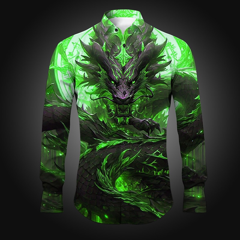 Homme Dragon Chemise Chemise boutonnée manche longue Abstrait Usage quotidien Sortie Printemps été Col rabattu Imprimer Bouton bas Rouge Pourpre Bleu Vert foncé Violet de 2025 ? $26.99 –P7
