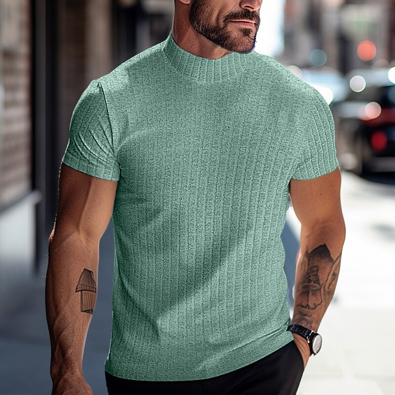 Men's T Shirt Muscle Shirt Ribbed Knit tee Tee Top Short Sleeves Turtleneck Summer Plain Pit Strip Fashion Designer Basic Slim Fit Vacation Street Going out Green Top Tee for Men 2026 - $17.99 –P9