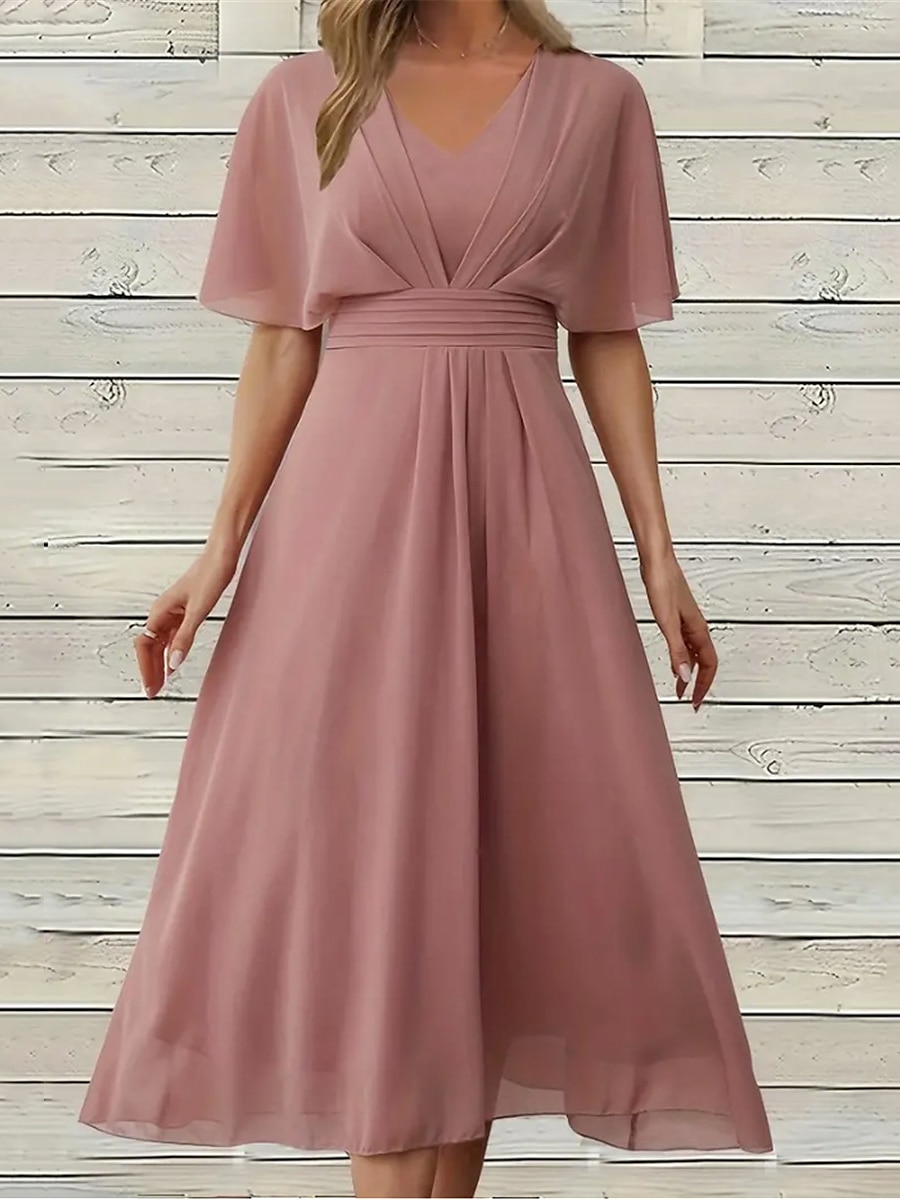 Női Midi ruha hétköznapi ruha Koktélruha Esküvői vendég ruha Sifon ruhák Elegáns Utcai sikk A-vonalú Vakáció Munka Utca Normál Rövid ujjú V-alakú Arcpír rózsaszín Nyár 2025 - $32.99 –P2
