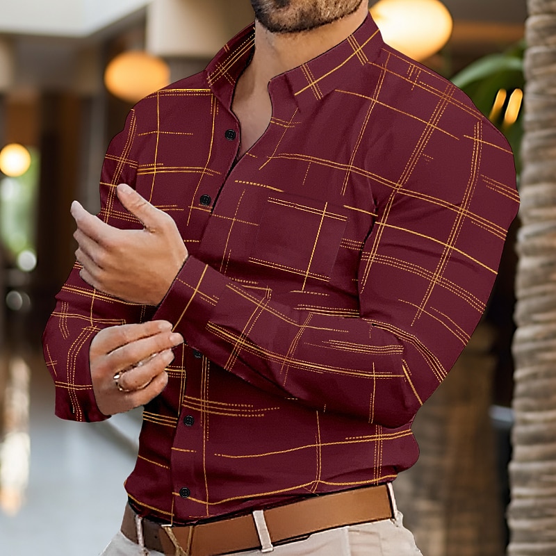 Men's Shirt Dress Shirt Button Down Shirt Wrinkle Resistant Plaid Office & Career Wedding Party Black White Red Royal Blue Long Sleeve Lapel Spring & Fall Clothing Apparel Front Pocket 2025 - $28.99 –P3