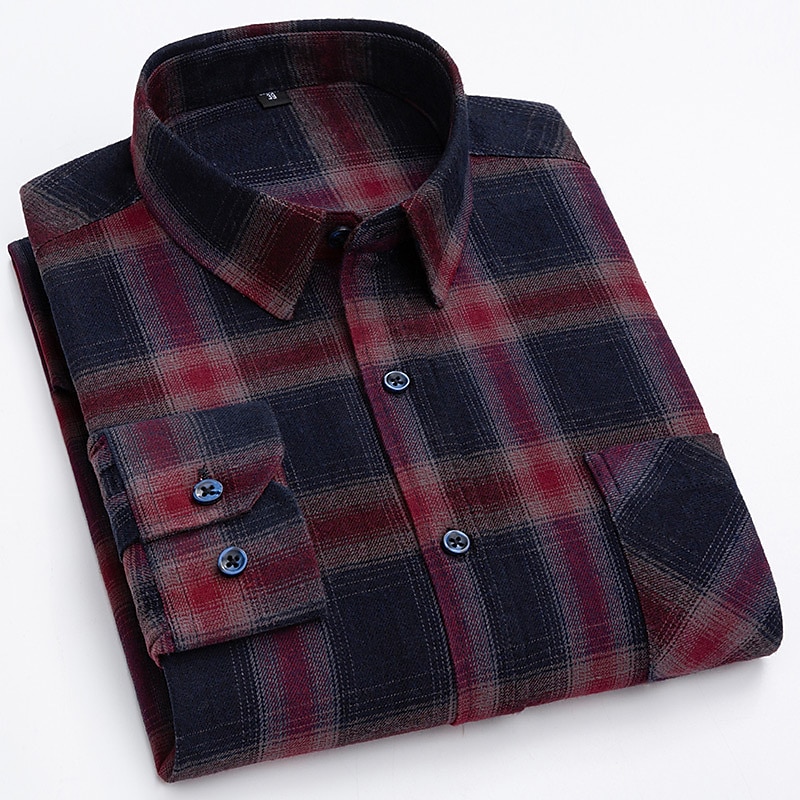 Herren Hemd Oberhemd Plaid Büro & Karriere Hochzeitsfeier Schwarz Dunkelrot Rote Blau Langarm Kargen Frühling & Herbst Bekleidung Vordertasche 2025 - $28.99 –P5