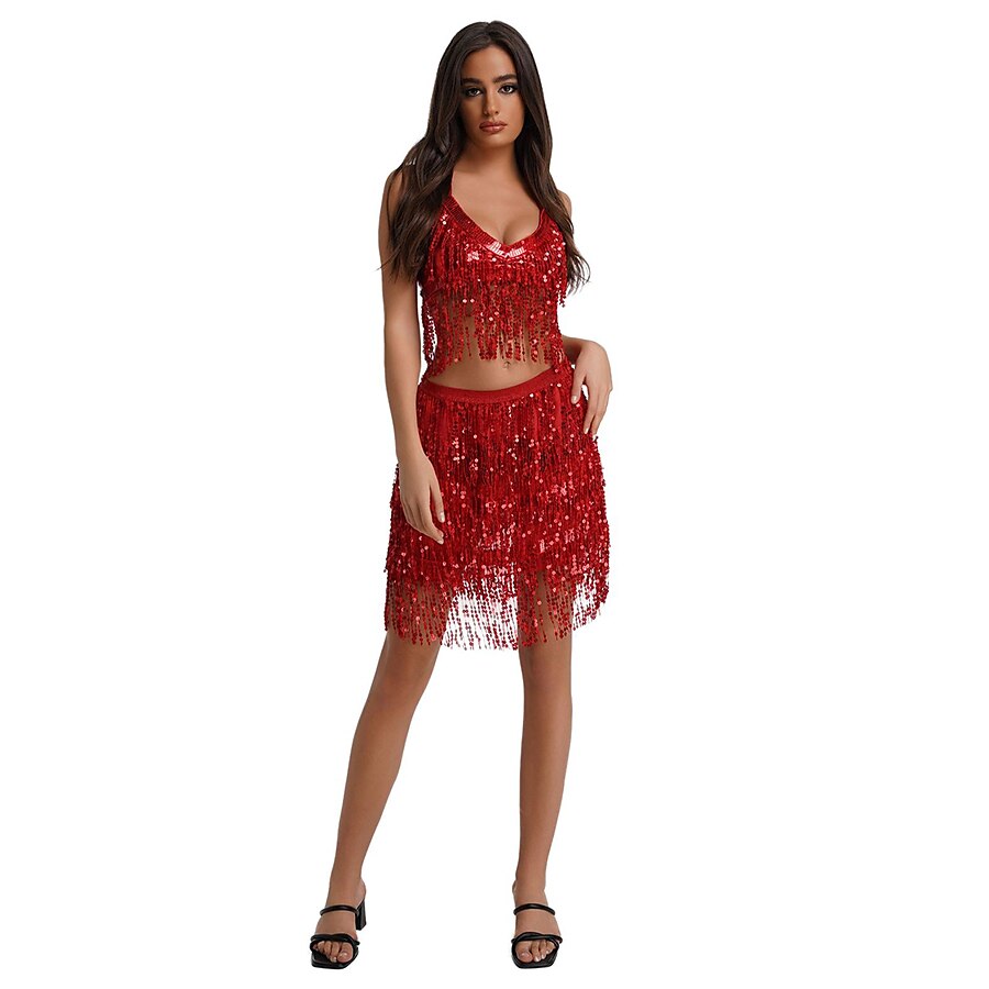 Femme Danseur Danse du ventre Danse Spectacle Costume de danse du ventre Robe de boîte de nuit Brille & Scintille Polyester Argent Bleu Clair Noir Haut Jupe de 2025 ? $37.99 –P8