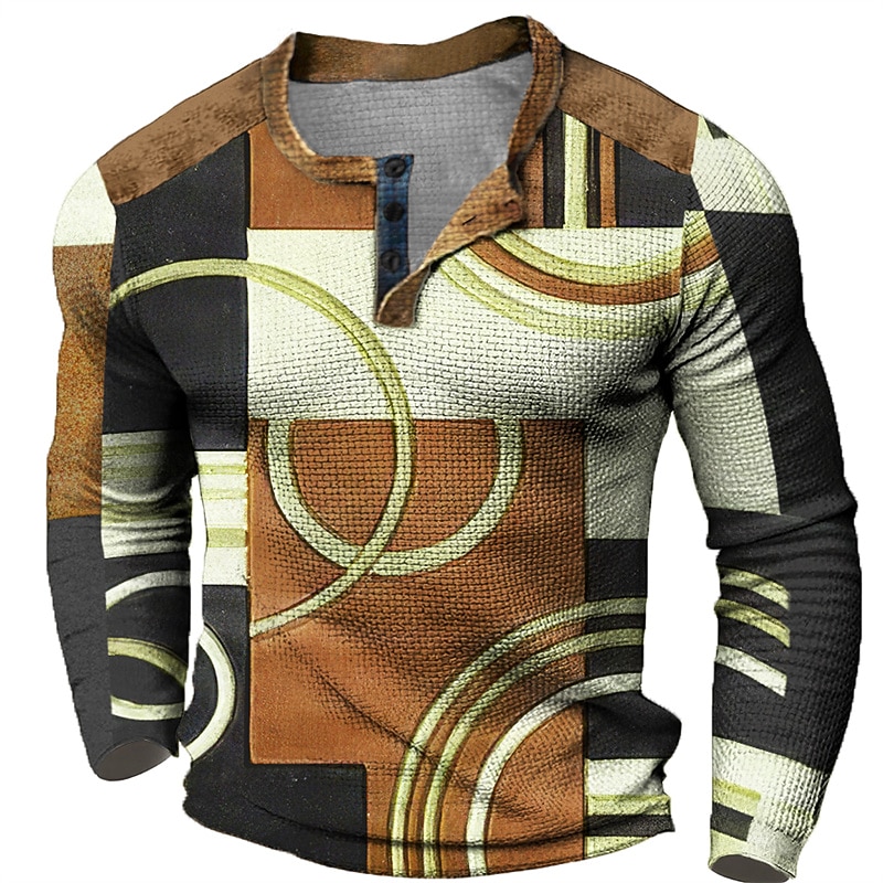Men's Graphic Color Block Geometic Henley Shirt Waffle T Shirt Long Sleeve 3D Print Fashion Designer Casual Sports Outdoor Holiday Festival Spring &  Fall Blue Red Purple Orange Gray Henley Henley 2026 - $26.99 –P2
