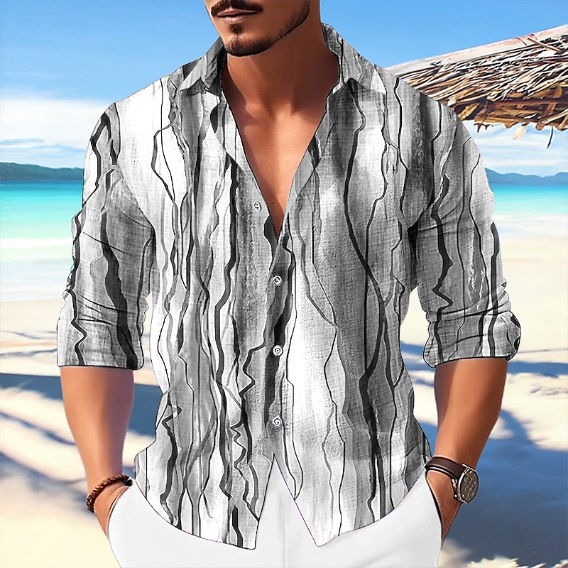 Hombre Bloque de color Degradado Diseño Geométrico Camisa Abotonar la camisa Manga Larga Moda Ropa de calle Design Exterior Casual Diario Otoño Invierno Cuello Vuelto Estampado Morado Verde Trébol 2025 - $25.99 –P6