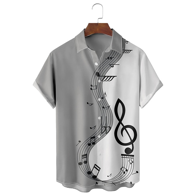Homme Notes de Musique Chemise Chemise Boutonnée Manche Courte Occasionnel Tenue quotidienne Sortir Week-end Automne Col Rabattu Imprimé Boutonné Noir Rouge Marine foncé Bleu Vert de 2025 ? $24.99 –P4