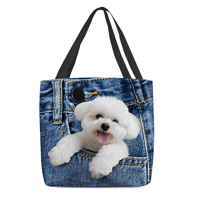 Damen Stoffbeutel Schultertasche Leinentragetasche Polyester Einkauf Täglich Festtage Bedruckt Hohe Kapazität Klappbar Leichtgewichtig Hund Schwarz Rot Blau 2025 - $19.99 –P8
