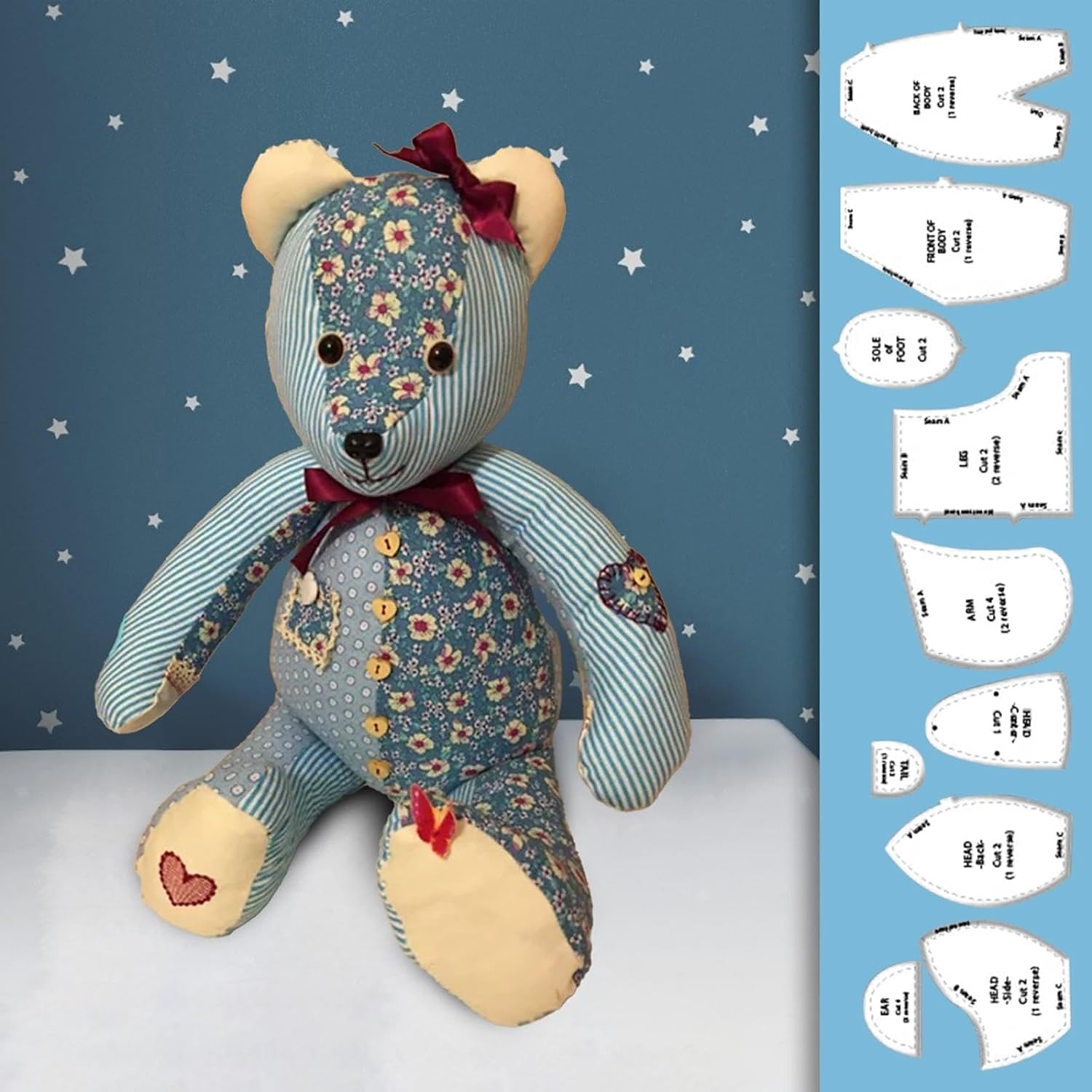 Memory Bear sjabloon liniaal set met instructies, Memory Bear naaisjabloon liniaal, doe-het-zelf cadeaus voor Halloween kerstverjaardag, Memory Bear sjabloon liniaal set 10st 2025 - $13.99 –P7