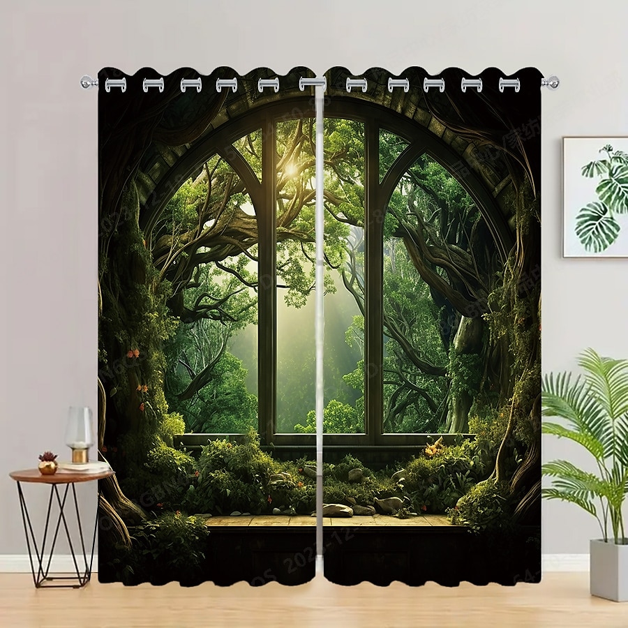 2 paneler landskap skog gardin draperier mörkläggningsgardin för vardagsrum sovrum kök fönster behandlingar värmeisolerat rum mörkläggning 2025 - $41.99 –P1