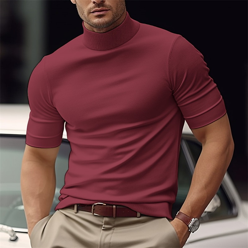 Per uomo Maglietta Finto dolcevita Maniche Corte Dolcevita Estate Semplice Moda Designer Essenziale Vacanza Streetwear Uscire Nero Bianco Blu Maglietta Top per Uomo del 2026 a $18.99 –P5