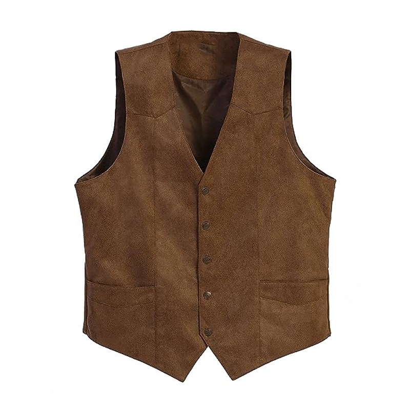 Homme Gilet en daim Usage quotidien Vacances Sortie Style vintage Chic et moderne Printemps & Automne Bouton Polyester Confortable Plein Boutonnage Simple Col V Standard Noir Marron Café Gris Gilet de 2025 ? $39.99 –P11