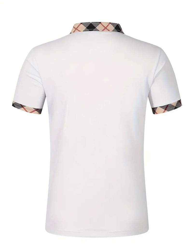 Men's Polo Shirts Button Up Polos Casual Holiday Lapel Short Sleeve Fashion Basic Plaid Color Block Patchwork Summer Regular Fit White Polo Shirts 2026 - $17.99 –P7