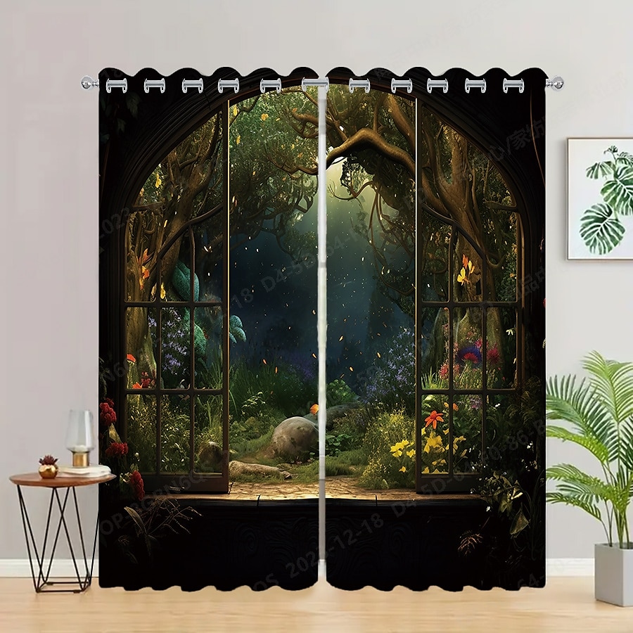 2 paneler landskap skog gardin draperier mörkläggningsgardin för vardagsrum sovrum kök fönster behandlingar värmeisolerat rum mörkläggning 2025 - $41.99 –P11