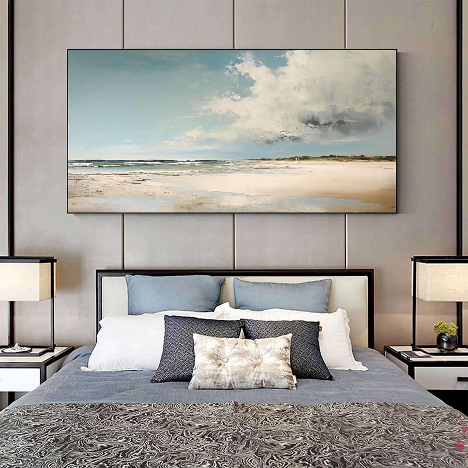 Handmade Oil Painting Canvas Wall Art Decor Original Blue Sky Abstract Scenery Painting for Home Decor With Stretched Frame/Without Inner Frame Painting 2025 - $158.99 –P6