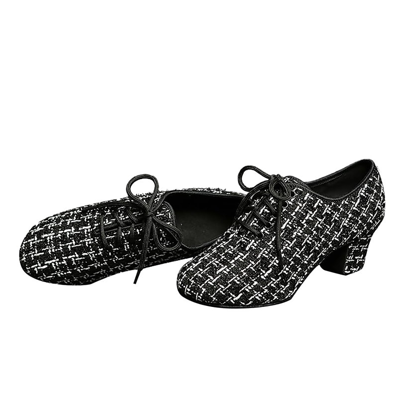 Chaussures de danse latine en tweed pour femmes – Chaussures à talons à lacets avec semelle en daim pour danseuses professionnelles de 2025 ? GBP £36.46 –P9