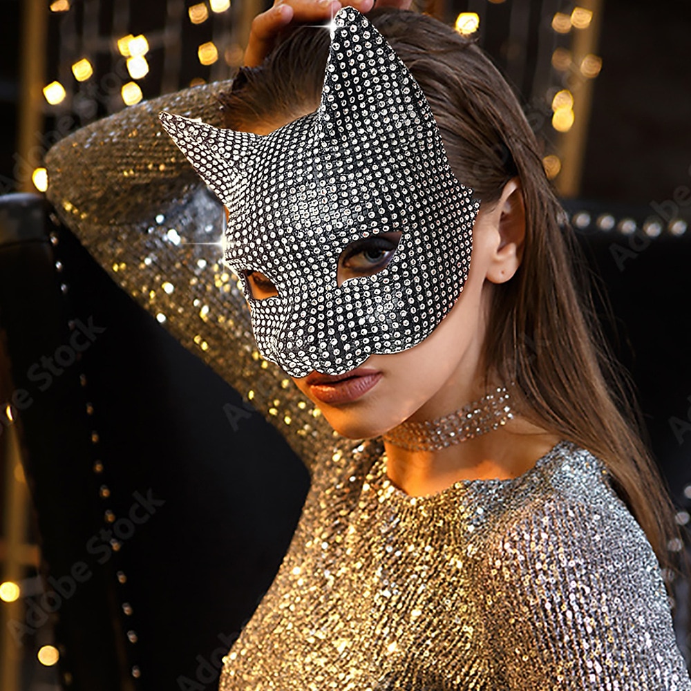 Sexy Punk a gotika Lesklá metalíza Maska Dlouhé rukavice Kočka Dámské Karneval Nový rok Párty večerní šaty Klub Dospělé Rukavice Maska Jaro léto 2025 - $32.99 –P11