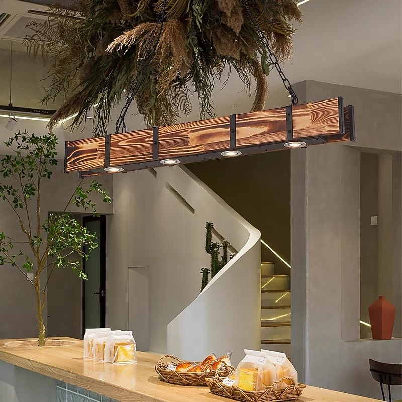 светодиодный подвесной светильник 100 см лайнер дизайн теплый белый 4-светлое дерево промышленный винтажный стиль украшает вход в домашний офис&amp; столовая 2025 - $299.99 –P2