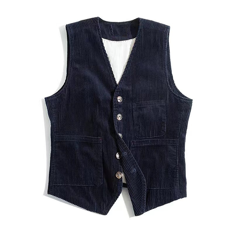 Hombre Chaleco Ropa Cotidiana Vacaciones Noche Retro Antiguo Primavera & Otoño Botón Pana Cómodo Color sólido Botonadura Simple Escote en Pico Ajuste regular Negro Azul Marino Oscuro Verde Ejército 2025 - $45.99 –P4