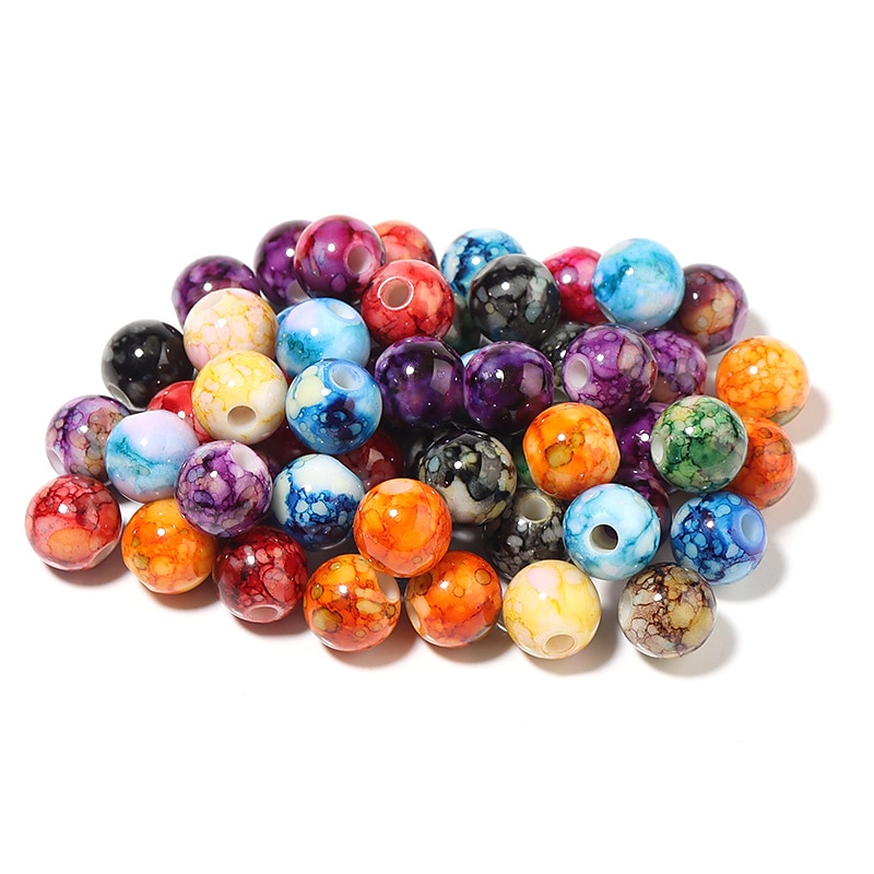 50/100pcs entusiastas de contas 8/10/12mm contas espaçadoras de acrílico rachado, tinta colorida impressa padrão de cerâmica buraco reto contas redondas diy pulseira colar pingente de joias. de 2026 por $9.99 –P3