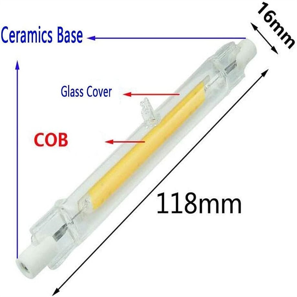 118mm 12W R7S LED Bulbs  80W Halogen Enquivalent  White Double Ended R7S LED J78 Flood Light 360 Beam Angle 220V Dimmable 3000K Warm White/6000W White for Landscape Light  (2Pcs) 2026 - $18.49 –P2