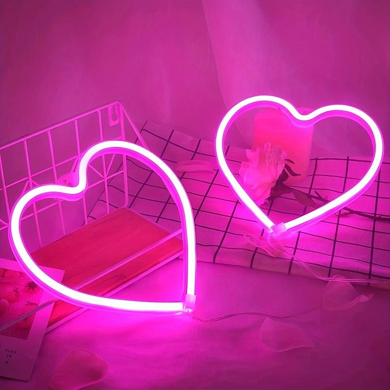 neonové světlo růžové srdce, LED neonové světlo napájené baterií nebo USB, párty, valentýnské dekorace, stolní a nástěnné dekorace, dívčí pokoj, ubytovna, domácí dekorace k výročí svatby 2025 - $12.99 –P8