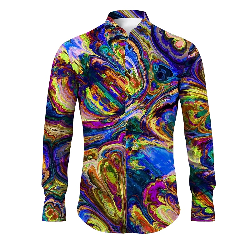 Miesten 3D Print Geometrinen printti Paita Button Up paita Pitkähihainen Abstrakti Arki-asut Bile Kevät kesä Sänkyjen avaus Painettu Painike alas Keltainen Rubiini Sininen Apila Harmaa 2025 - $26.99 –P2